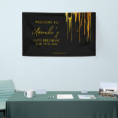 Chic Black & Gold Glitter Drips Sweet 16 Verjaarda Spandoek (Beurs)
