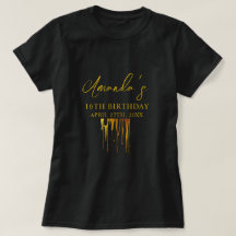 Chic Black & Gold Glitter Drips Sweet 16 Verjaarda