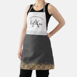 chic black gold glitter monogram naam schort