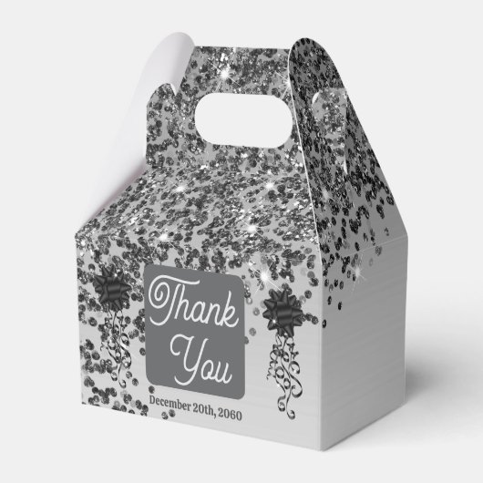 Chic Black Gold Glitter & Ribbon 16e verjaardag Bedankdoosjes (Achterkant)