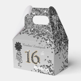 Chic Black Gold Glitter & Ribbon 16e verjaardag Bedankdoosjes