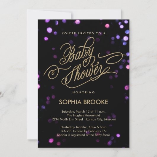 Chic Black & Gold Glitter Script-Baby shower Kaart (Voorkant)