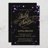 Chic Black & Gold Glitter Script-Baby shower Kaart (Voorkant / Achterkant)