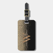 Chic Black Gold Glitter Signature Monogram Bagagelabel (Voorkant verticaal)