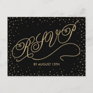 Chic Black & Gold Glitter Stars RSVP Briefkaart