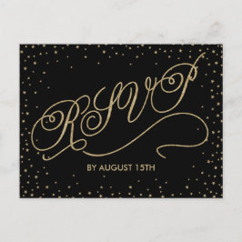 Chic Black & Gold Glitter Stars RSVP Briefkaart