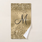 Chic Black Gold Glitters Monogram Naam Bad Handdoek (Handdoek)