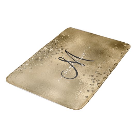 Chic Black Gold Glitters Monogram Naam Badmat (Gekanteld)