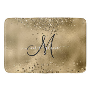 Chic Black Gold Glitters Monogram Naam Badmat