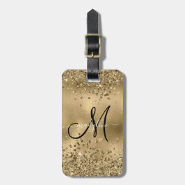 Chic Black Gold Glitters Monogram Naam Bagagelabel