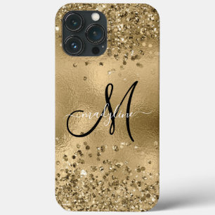 Chic Black Gold Glitters Monogram Naam Case-Mate iPhone Case