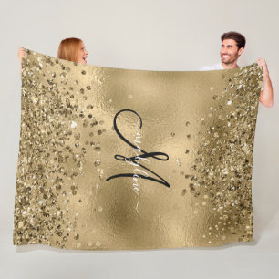 Chic Black Gold Glitters Monogram Naam Fleece Deken