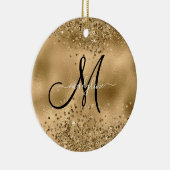 Chic Black Gold Glitters Monogram Naam Keramisch Ornament (Rechts)