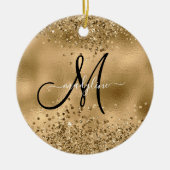 Chic Black Gold Glitters Monogram Naam Keramisch Ornament (Voorkant)