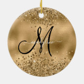 Chic Black Gold Glitters Monogram Naam Keramisch Ornament (Achterkant)