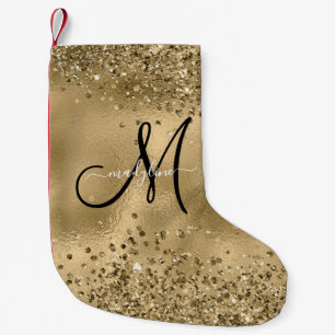 Chic Black Gold Glitters Monogram Naam Kleine Kerstsok