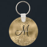 Chic Black Gold Glitters Monogram Naam Sleutelhanger<br><div class="desc">Chic Black Gold Glitters Monogram Naam</div>
