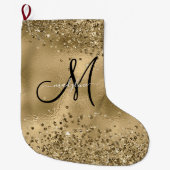 Chic Black Gold Glitters monogram naam Small Ch Grote Kerstsok (Voorkant)
