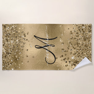 Chic Black Gold Glitters Monogram Naam Strandlaken