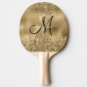 Chic Black Gold Glitters Monogram Naam Tafeltennisbatje