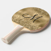 Chic Black Gold Glitters Monogram Naam Tafeltennisbatje (Voorkant Gekanteld)
