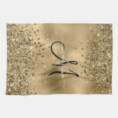 Chic Black Gold Glitters Monogram Naam Theedoek (Horizontaal)