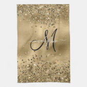 Chic Black Gold Glitters Monogram Naam Theedoek (Verticaal)
