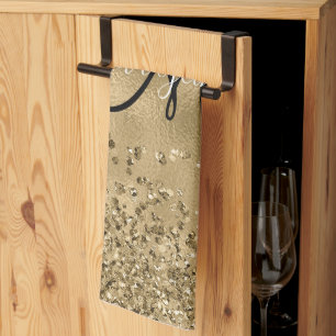 Chic Black Gold Glitters Monogram Naam Theedoek