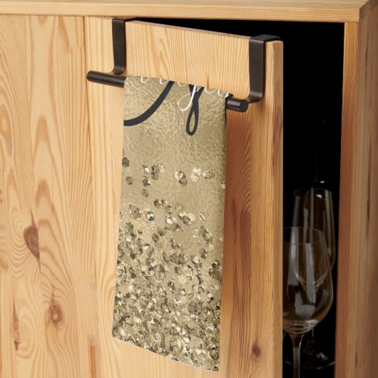 Chic Black Gold Glitters Monogram Naam Theedoek (Derde Gevouwen)