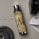 Chic Black Gold Glitters Monogram Naam Waterfles<br><div class="desc">Chic Black Gold Glitters Monogram Naam</div>