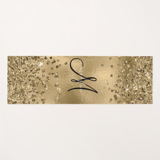 Chic Black Gold Glitters Monogram Naam Yogamat (Voorkant (horizontaal))