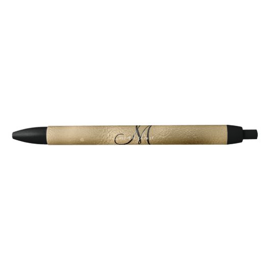 Chic Black Gold Glitters Monogram Naam Zwarte Inkt Pen (Voorkant)