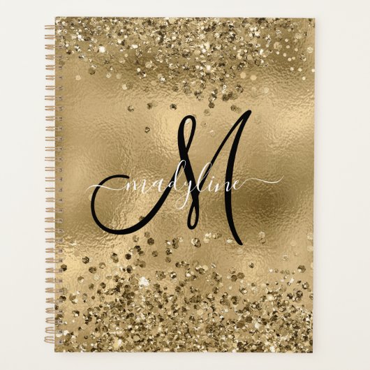 Chic Black Gold Glitters Monogram Name Planner (Voorkant)