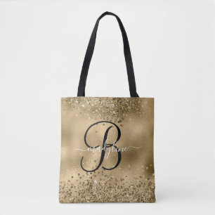 Chic Black Gold Glitters Monogram Name Tas Ba