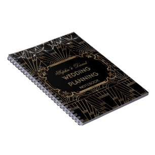 Chic Black Gold Great Gatsby 20s Wedding Planner Notitieboek