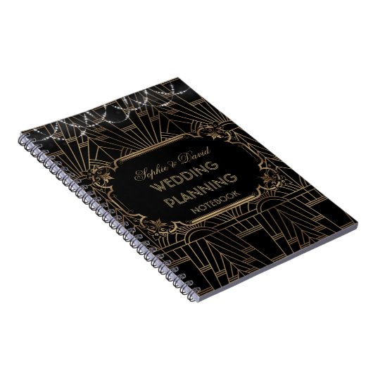 Chic Black Gold Great Gatsby 20s Wedding Planner Notitieboek (Rechterzijde)