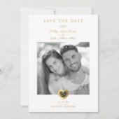 Chic Black & Gold Heart Foto Couple Wedding Save The Date (Voorkant)