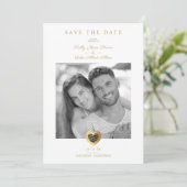 Chic Black & Gold Heart Foto Couple Wedding Save The Date (Staand voorkant)