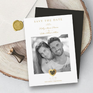 Chic Black & Gold Heart Foto Couple Wedding Save The Date