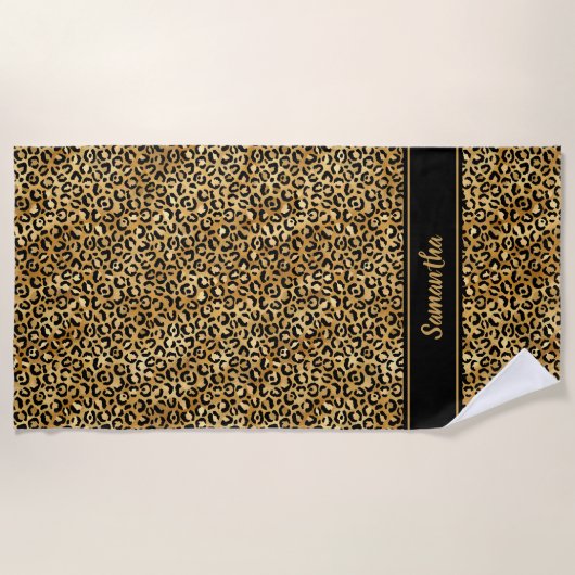 Chic Black Gold Leopard-printer op maat Strandlaken (Voorkant)