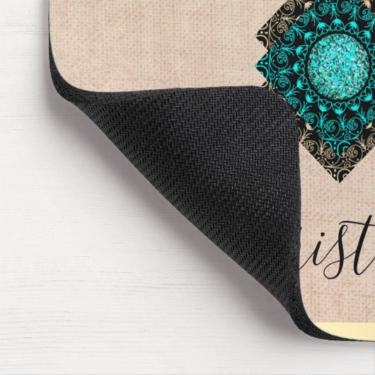 chic black gold mandala burlap name muispad muismat (Hoek)