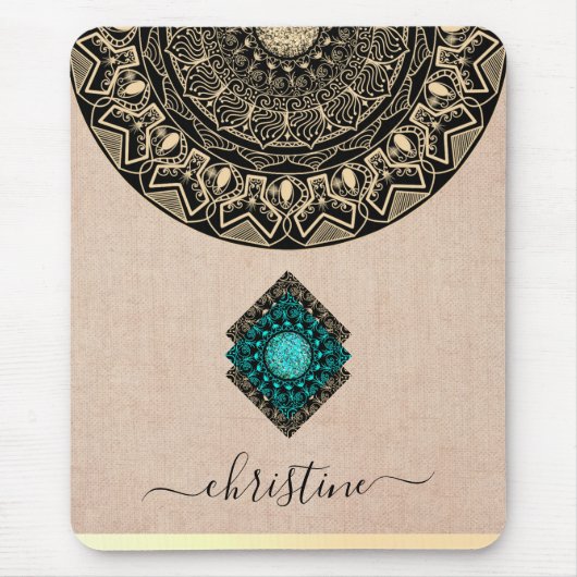 chic black gold mandala burlap name muispad muismat (Voorkant)