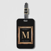Chic Black & Gold Monogram Bagagelabel (Voorkant (verticaal))