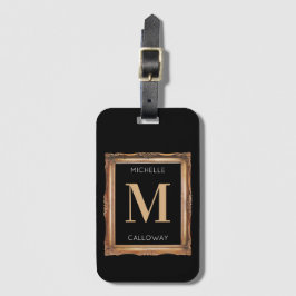 Chic Black & Gold Monogram Bagagelabel