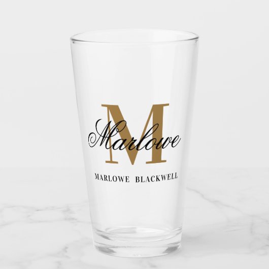 Chic Black Gold Monogram Calligrafie Glass Glas (Voorkant)