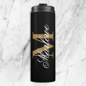 Chic Black Gold Monogram Calligrafie Thermosbeker