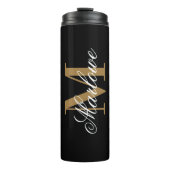 Chic Black Gold Monogram Calligrafie Thermosbeker (Voorkant)