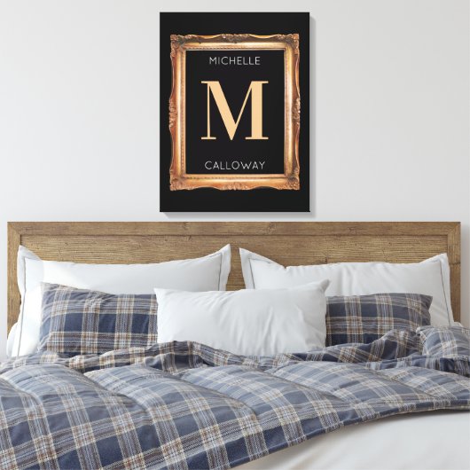 Chic Black & Gold Monogram Canvas Afdruk (Insitu (Slaapkamer))