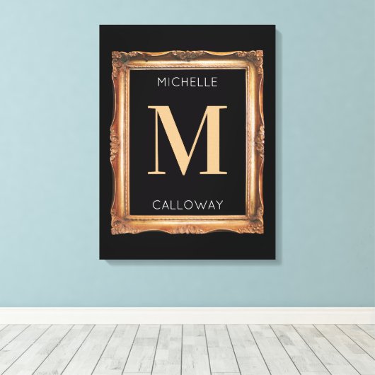 Chic Black & Gold Monogram Canvas Afdruk (Insitu (Houten vloer))