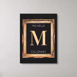 Chic Black & Gold Monogram Canvas Afdruk